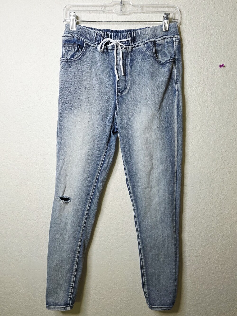 Women's Large Casual Pull-on Stretchy Drawstring Elastic High Waist Denim Pants